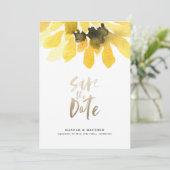Moderne roestbloem, goudscript save the date (Staand voorkant)