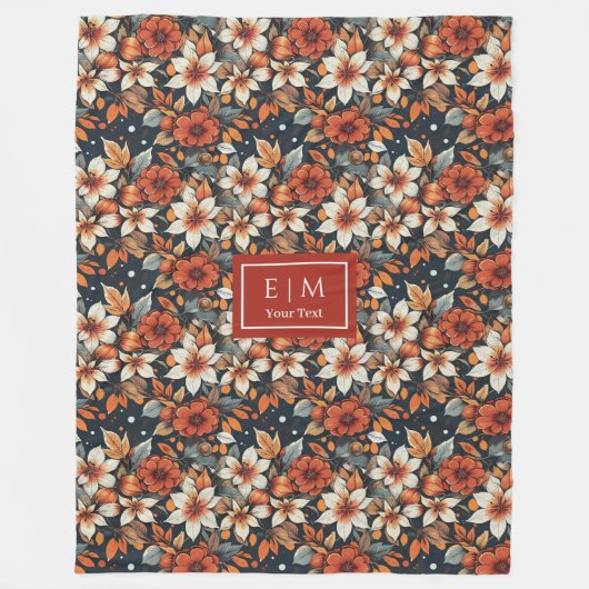 Moderne roestige bloemdeken met aangepaste naam fleece deken (Voorkant)