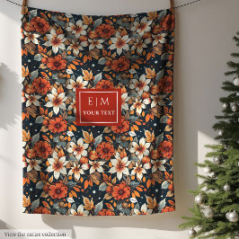 Moderne roestige bloemdeken met aangepaste naam fleece deken