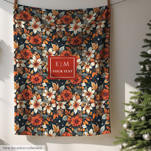 Moderne roestige bloemdeken met aangepaste naam fleece deken