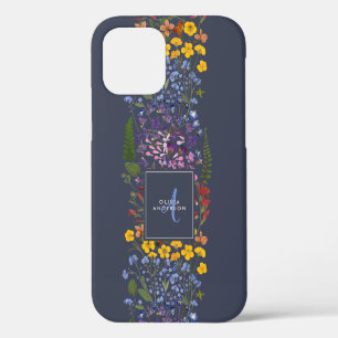Moderne roestkleurige initiaal marineblauw iPhone 12 hoesje