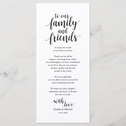 Moderne, roestvrije, zwarte plaatsbepalende Dank u Programmakaart (Voorkant)