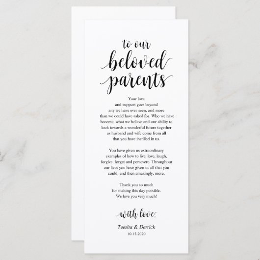 Moderne, roestvrije, zwarte plaatsbepalende Dank u Programmakaart (Voorkant / Achterkant)