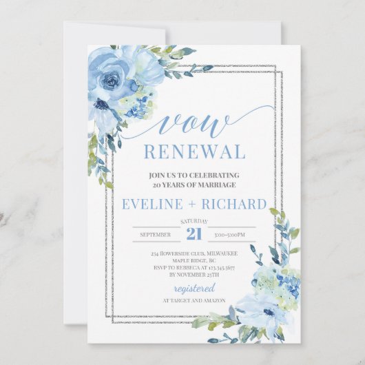 Moderne rografie met blauwe boho vow vernieuwing kaart (Voorkant)