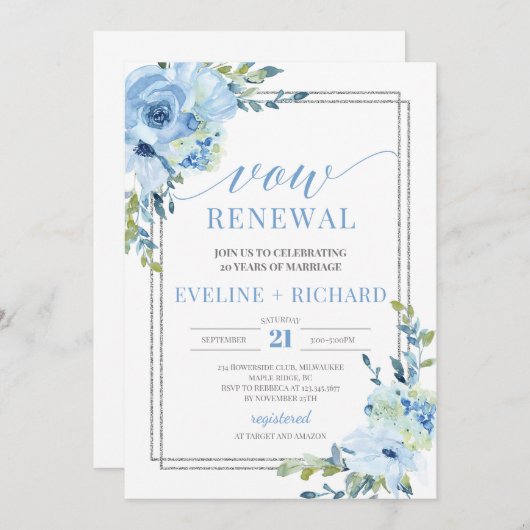 Moderne rografie met blauwe boho vow vernieuwing kaart (Voorkant / Achterkant)