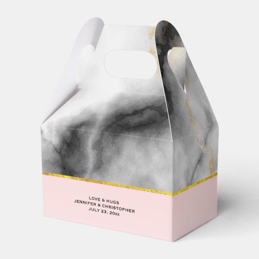 Moderne rokergrijze marmer met gouden ribbon bruil bedankdoosjes (Achterkant)