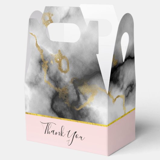 Moderne rokergrijze marmer met gouden ribbon bruil bedankdoosjes (Geopend)