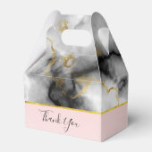 Moderne rokergrijze marmer met gouden ribbon bruil bedankdoosjes (Voorkant Zijde)