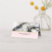 Moderne rokergrijze marmer met gouden ribbon bruil plaatskaartje (Achterkant)