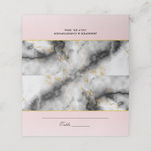 Moderne rokergrijze marmer met gouden ribbon bruil plaatskaartje (Buitenkant ongevouwen)