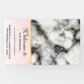 Moderne rokergrijze marmer met gouden ribbon bruil spandoek (Horizontaal)