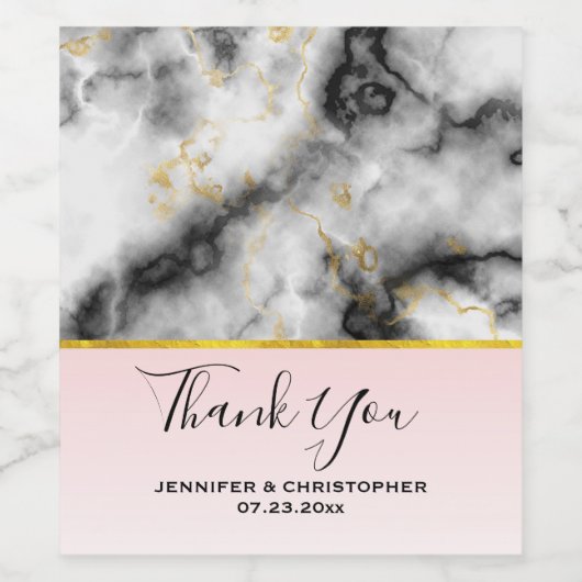 Moderne rokergrijze marmer met gouden ribbon bruil wijn etiket (Enkel label)