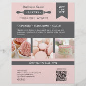 Moderne Rolling Pin Roze Grijs Bakkerij Business F Flyer (Voorkant)