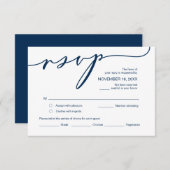 Moderne Romance, Navy Blue Script ,Wedding RSVP Informatiekaartje (Voorkant / Achterkant)