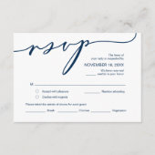 Moderne Romance, Navy Blue Script ,Wedding RSVP Informatiekaartje (Voorkant)