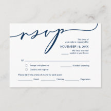 Moderne Romance, Navy Blue Script ,Wedding RSVP