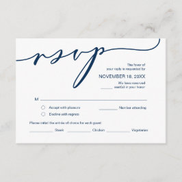 Moderne Romance, Navy Blue Script ,Wedding RSVP Informatiekaartje