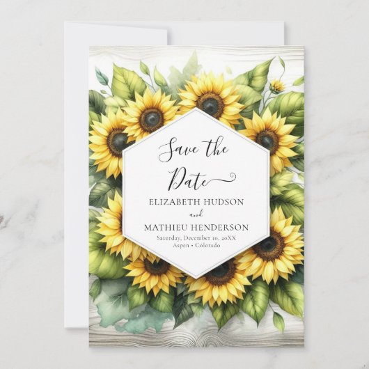 Moderne Romance Zonnebloem bruiloft Save The Date (Voorkant)