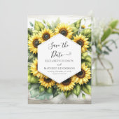Moderne Romance Zonnebloem bruiloft Save The Date (Staand voorkant)