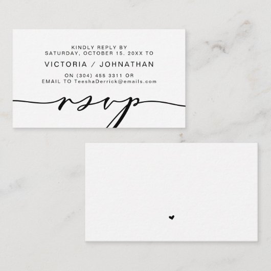Moderne Romance, zwart script, bruiloft RSVP Informatiekaartje (Voorkant / Achterkant)