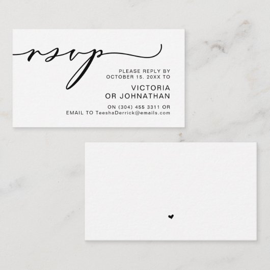 Moderne Romance, zwart script, bruiloft RSVP Informatiekaartje (Voorkant / Achterkant)