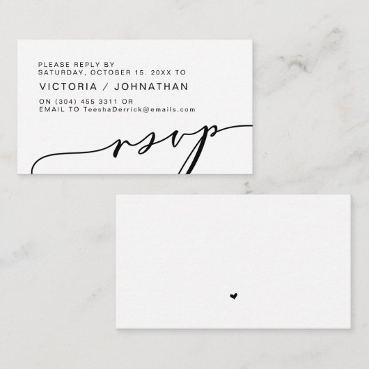 Moderne Romance, zwart script, bruiloft RSVP Informatiekaartje (Voorkant / Achterkant)