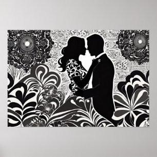 Moderne Romance: Zwart & Wit Kiss Poster