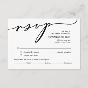 Moderne Romance, zwarte kalligrafie, bruiloft RSVP Informatiekaartje