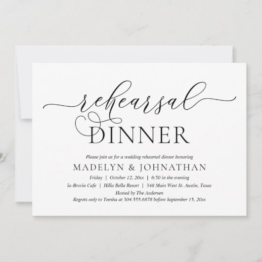 Moderne Romantiek, Bruiloftsrepetie Dinner Kaart (Voorkant)