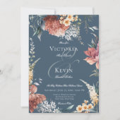 Moderne romantische blauwe tuin bloemenbruiloft kaart (Voorkant)