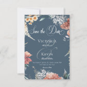 Moderne romantische blauwe tuin bloemenbruiloft save the date (Voorkant)