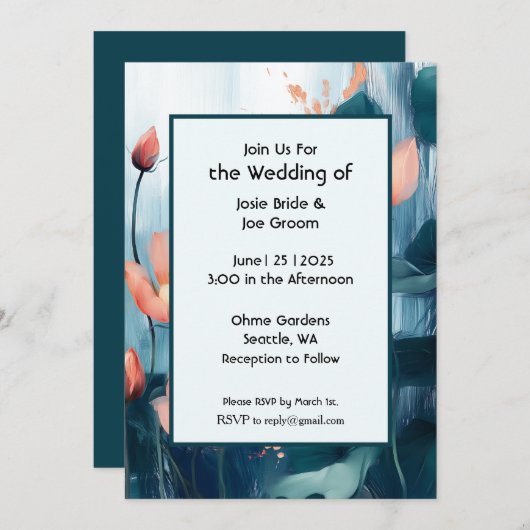 Moderne romantische bloemen bruiloft uitnodiging (Voorkant / Achterkant)