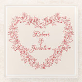 Moderne Romantische Bloemen Rode Hart Valentijnsda Glazen Onderzetter (Voorkant)