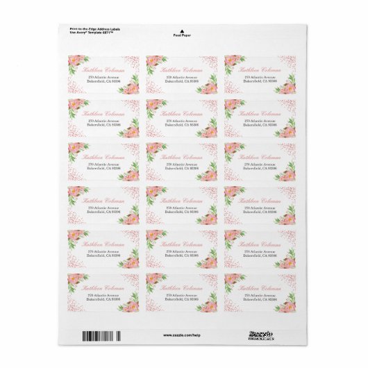 Moderne Romantische Botanische Roze Bloemconfetti  Etiket (Full Sheet)