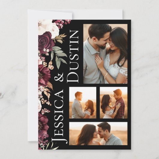 Moderne Romantische Bourgondische Bloemige Foto Br Kaart (Achterkant)