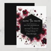 Moderne romantische Bourgondische bruiloft Save The Date (Voorkant / Achterkant)