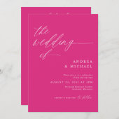 Moderne romantische bruiloft magenta roze heet roz kaart (Voorkant / Achterkant)