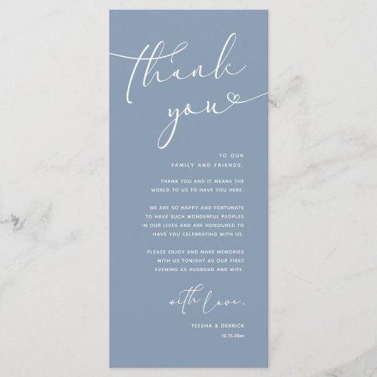 Moderne romantische bruiloft receptie dank u kaart (Voorkant)