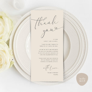 Moderne romantische bruiloft receptie dank u kaart