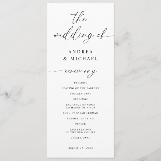 Moderne romantische delicate elegante bruiloft programmakaart (Voorkant)