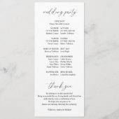 Moderne romantische delicate elegante bruiloft programmakaart (Achterkant)