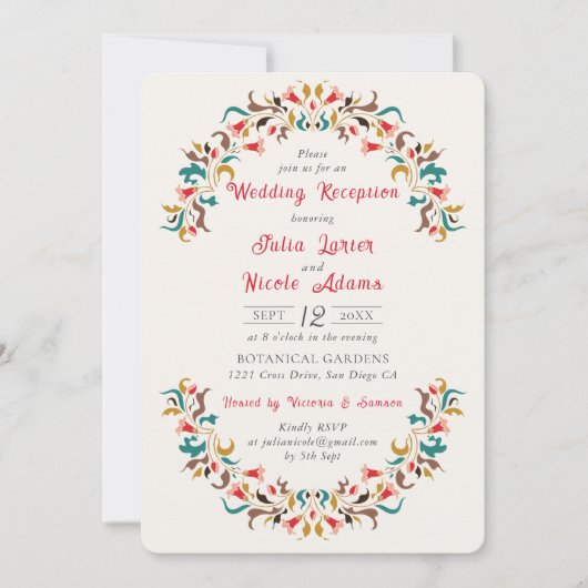 Moderne Romantische Elegante Bloemen Huwelijksrece Kaart (Voorkant)