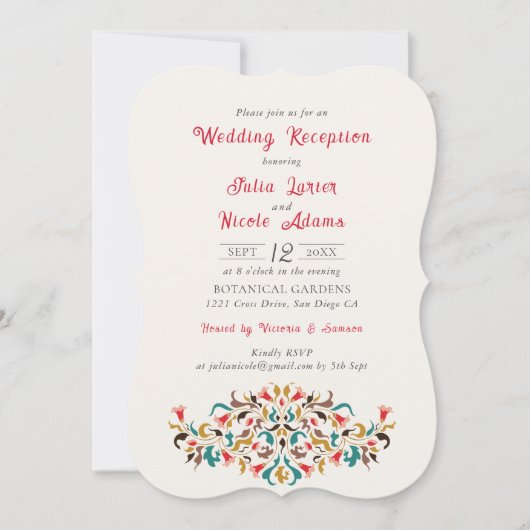 Moderne Romantische Elegante Bloemen Huwelijksrece Kaart (Voorkant)