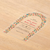 Moderne romantische elegante bloemenkrans bruiloft acryl uitnodigingen (Laagn)