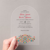 Moderne romantische elegante bloemenkrans bruiloft acryl uitnodigingen (Insitu (Draagbaar))