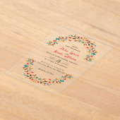 Moderne romantische elegante bloemenkrans bruiloft acryl uitnodigingen (Laagn)