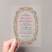 Moderne romantische elegante bloemenkrans bruiloft acryl uitnodigingen (Insitu (Draagbaar))