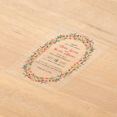 Moderne romantische elegante bloemenkrans bruiloft acryl uitnodigingen (Laagn)