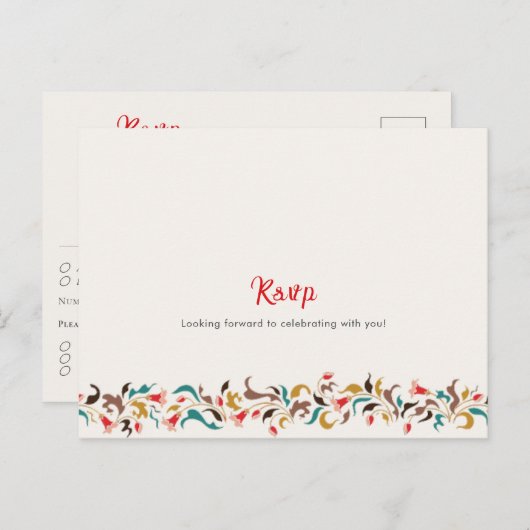 Moderne romantische elegante bloemenkrans bruiloft briefkaart (Voorkant / Achterkant)