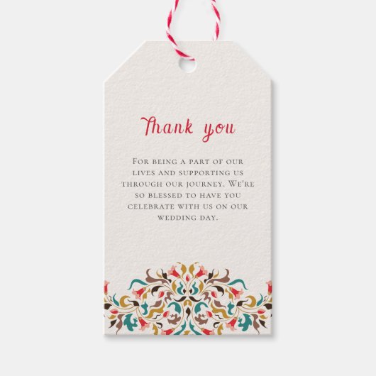 Moderne Romantische Elegante Bloemenkrans Bruiloft Cadeaulabel (Voorkant)
